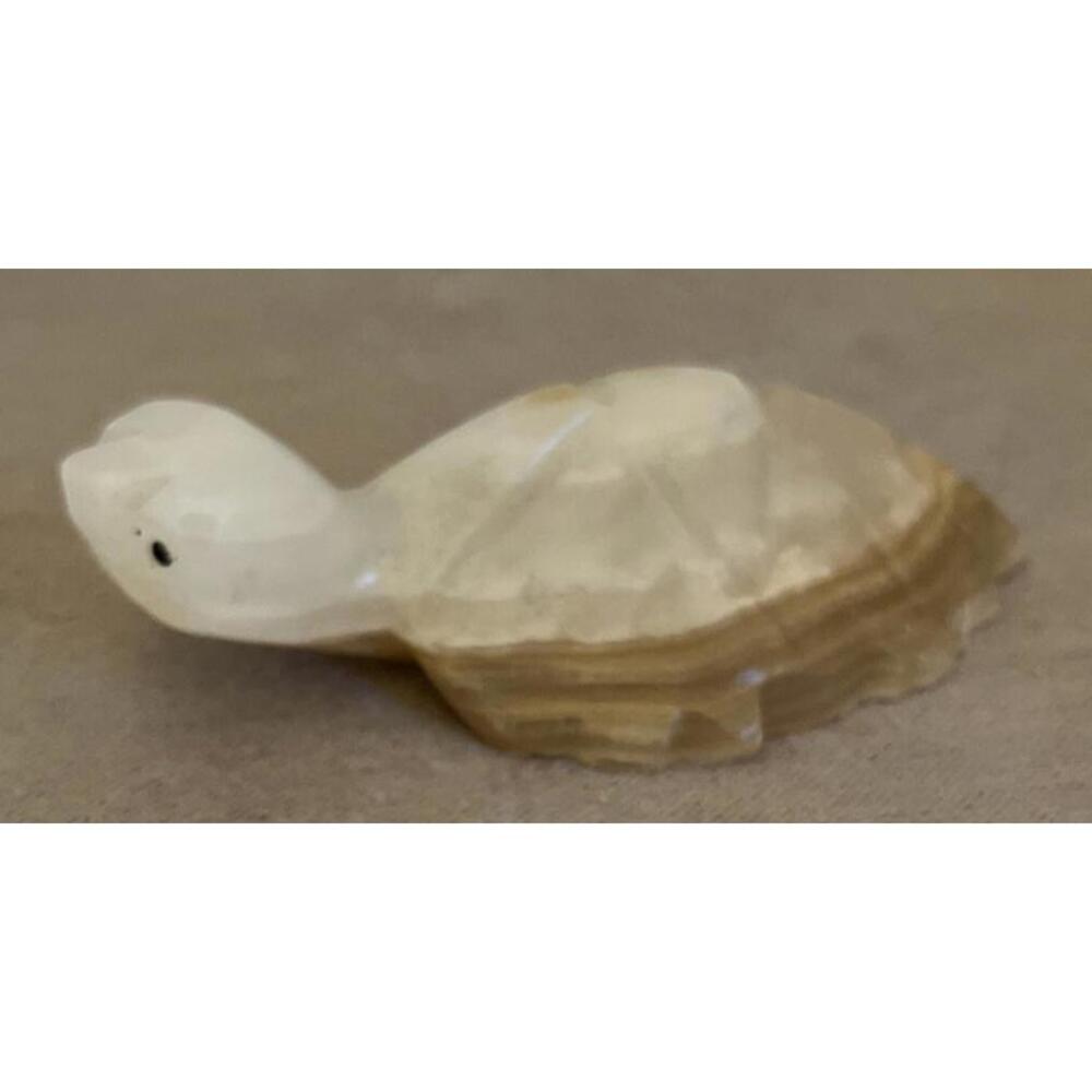 Vintage TURTLE Onyx Yellow/Brown Natural Stone Figurine Hand Carved